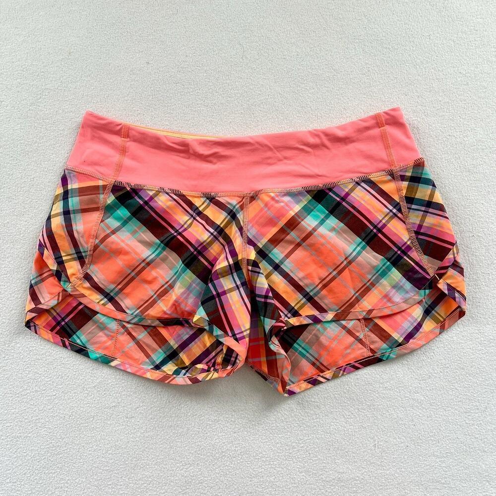 Lululemon Run Speed Shorts 2-way Very Light Flare Orange Multi-Color Rad Plaid 6